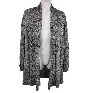 AGB Womens Cardigan Sweater Large Open Front Button Tab Detail Black Gray Office